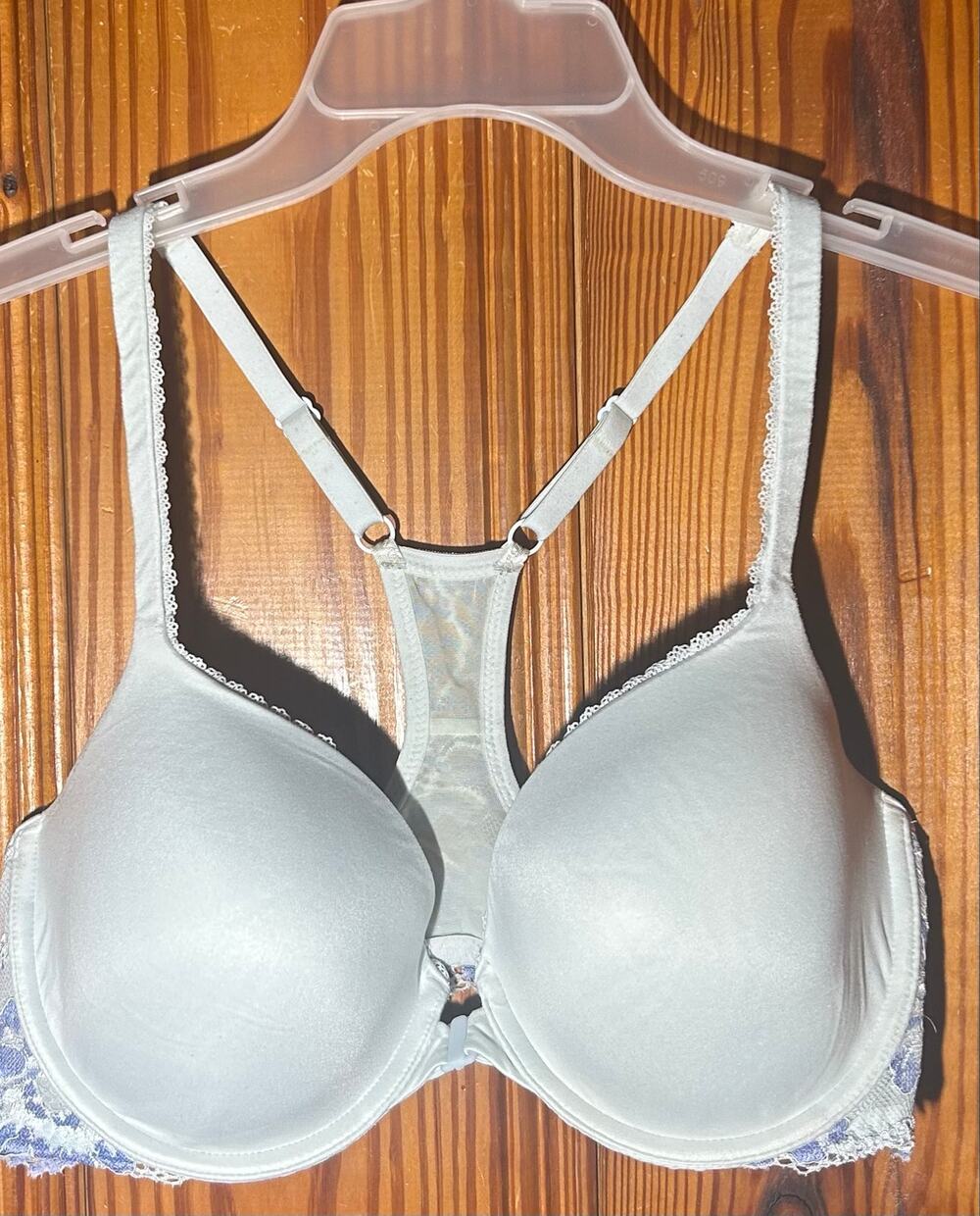 Victoria’s Secret racerback demi bra front clasp white/blue sexy size 36d